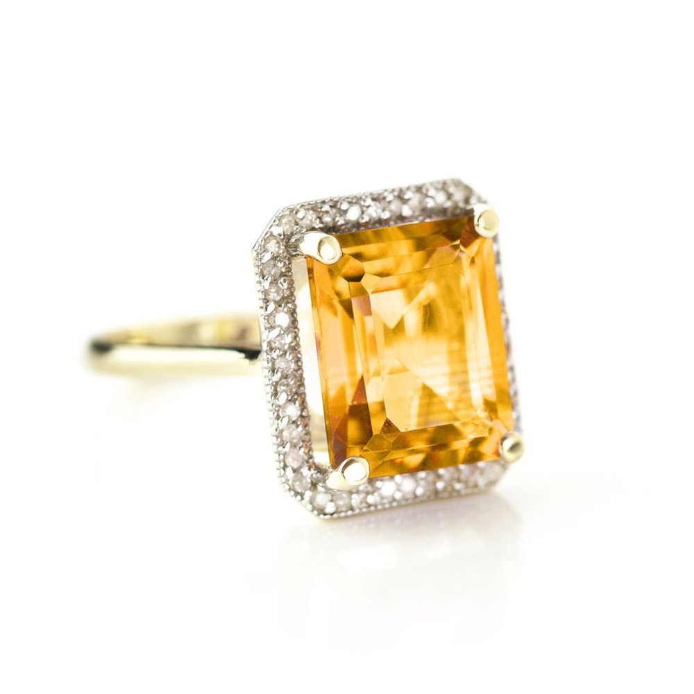 14K. SOLID GOLD RING WITH DIAMONDS & CITRINE - Picture 1 of 7